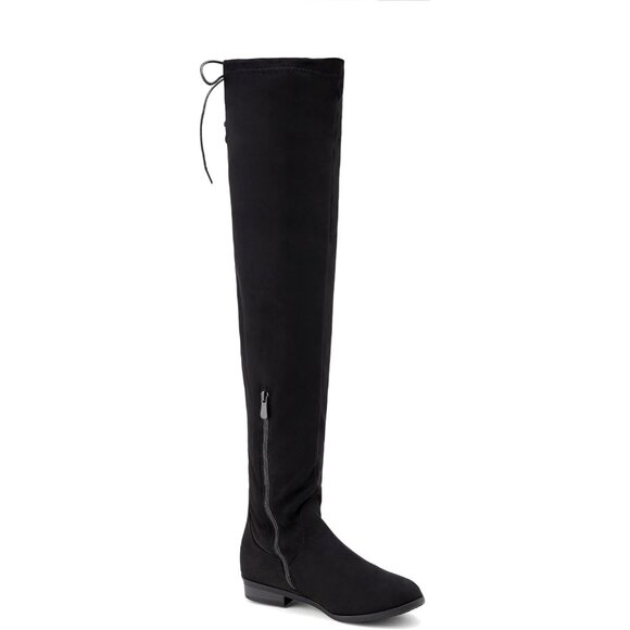 Women's Black Textile Suede Over The Knee Thigh High Winter Riding Boots - Picture 4 of 7